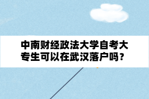 中南财经政法大学自考大专生可以在武汉落户吗？